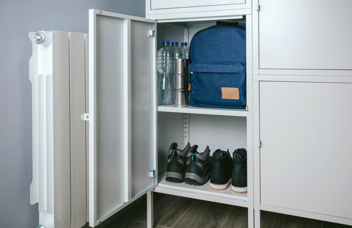 Emergency backpack kept in a closet