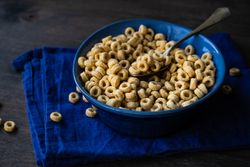 Bowl of cereal in blue bowl