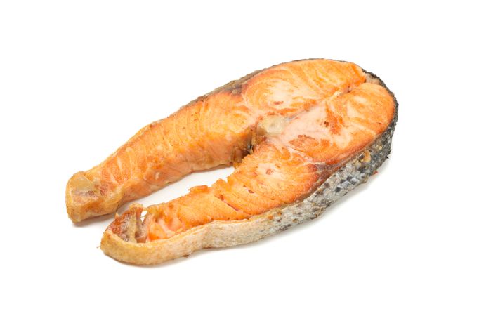Tasty grilled salmon isolated on blank background
