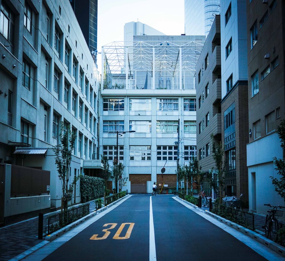 Pedestrian lane in the middle of empty city