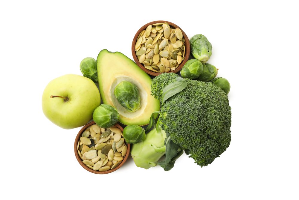 Set of protein vegan products, isolated on plain background, top view