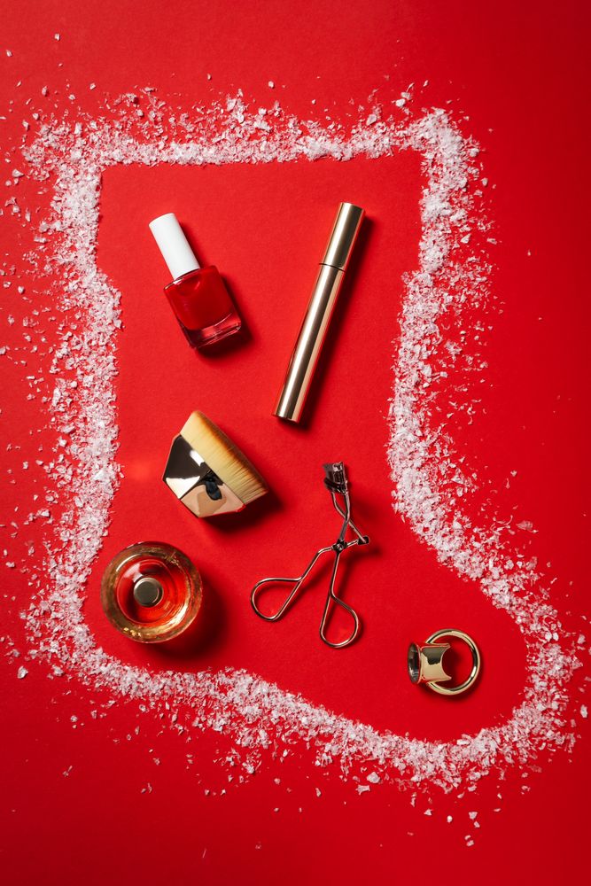 Concept of cosmetics, winter cosmetics, top view