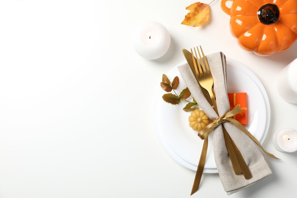 Concept of Thanksgiving day, Autumn table setting, space for text