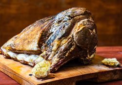 Roasted pork meat on board
