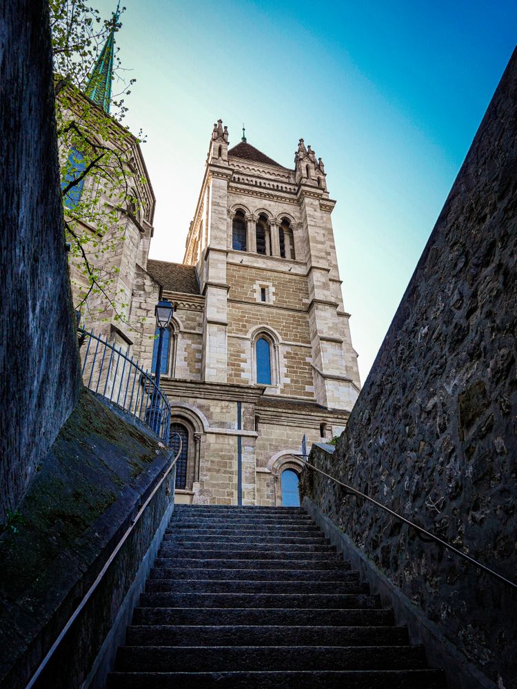 View of the Saint Peter's Cathedral from the Passage des Degres-de-Poules, Geneva