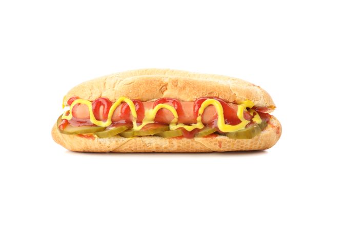 Tasty hot dog isolated on plain background