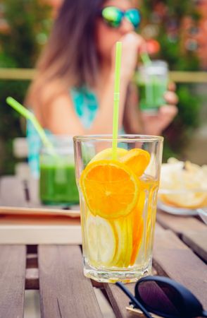 Close up of drink with orange slices