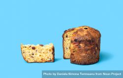 Sliced panettone on a blue background 5lyYo4