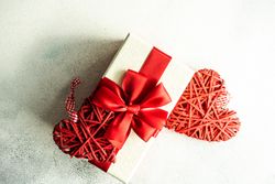 Thatched heart decorations on grey counter