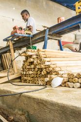 Heap of wooden sticks at workplace