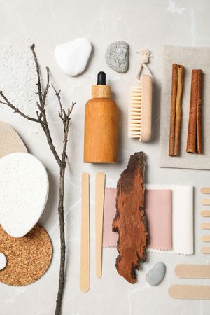 Flat lay of creative moodboard composition, top view