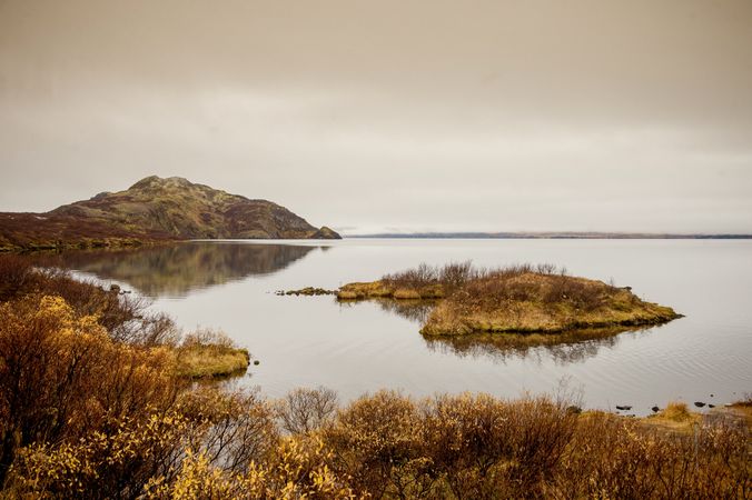 Wonderful lake and shore with hill