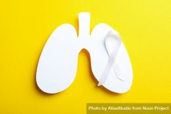 Lung shape cut out of paper with ribbon on yellow background 4BXMx0