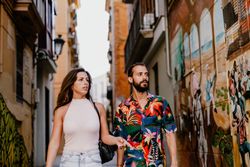 Loving couple on street in summer time