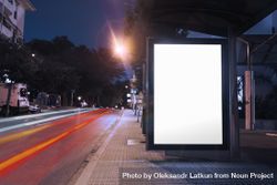 Blank billboard bus stop night with lights cars passing by 4M3j10
