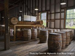 Whiskey in barrels at Buffalo Trace Distillery, Frankfort, Kentucky 0yPD7b