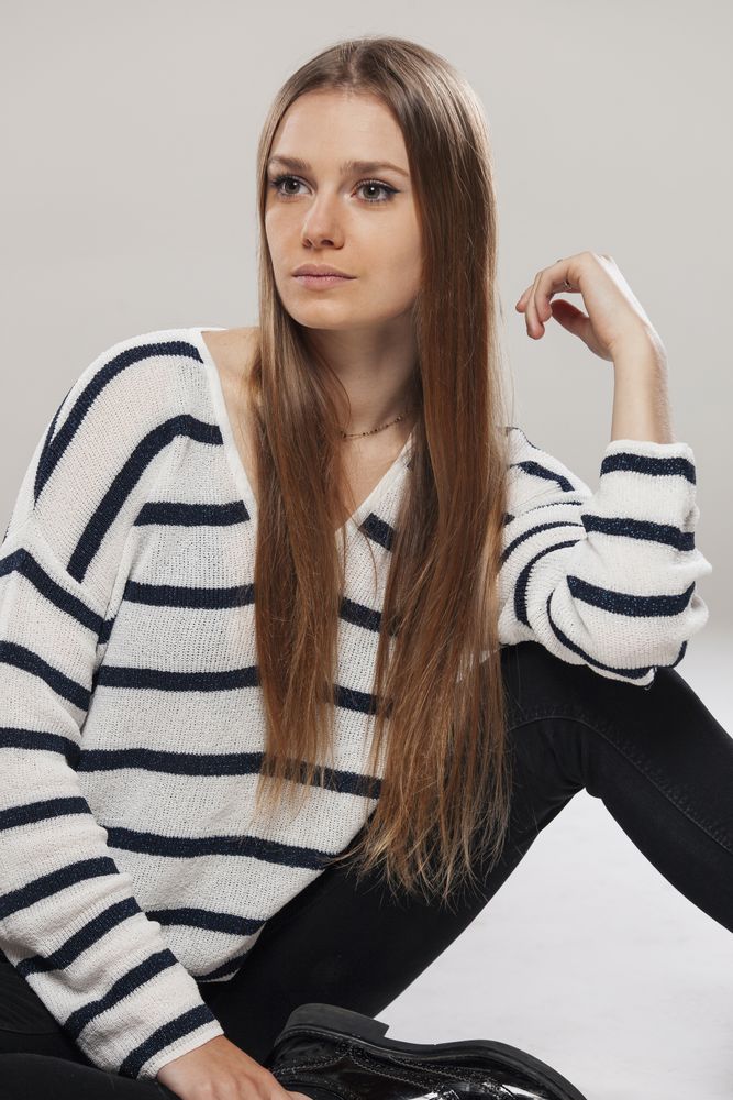 young woman in striped clothing