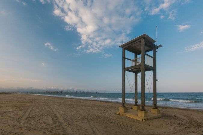 Observation tower at empty seashore