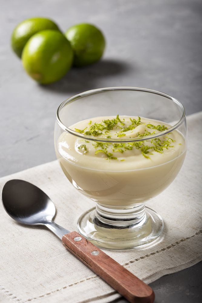 Lemon mousse with lemon zest on top.