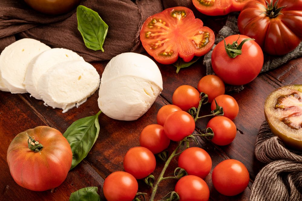 Salad ingredients on board and napkin