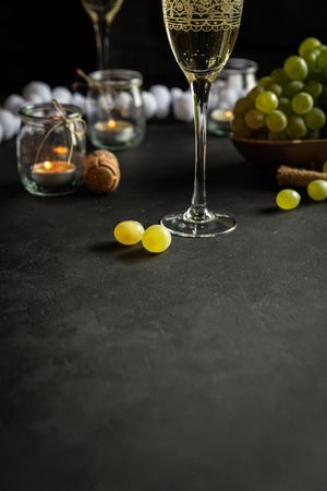 Glasses with wine and grapes