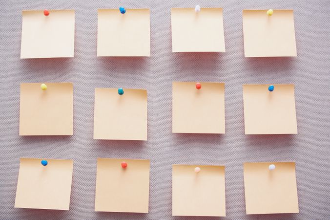 Sticky notes on a bulletin board