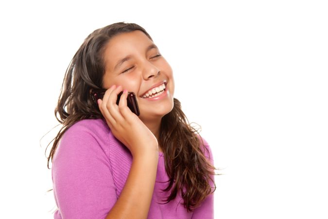 Happy Pretty Hispanic Girl On Cell Phone