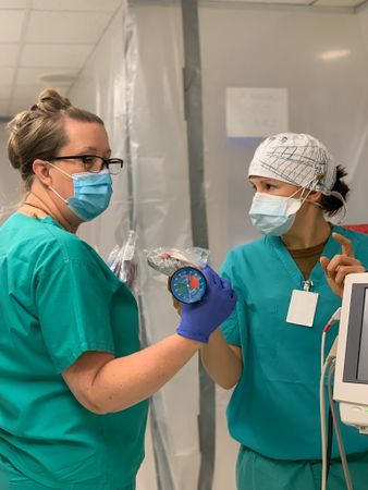 Shiprock, NM - USA, Dec. 20, 2020: Two nurses in training at an ICU