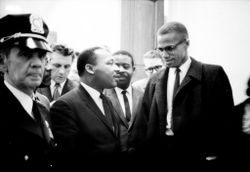 Martin Luther King and Malcolm X waiting for press conference 42Bag4