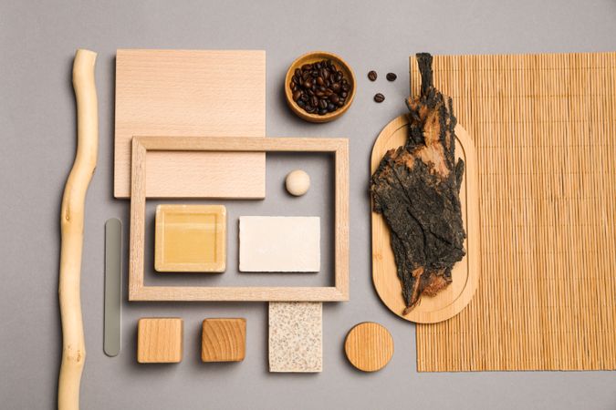 Flat lay of creative moodboard composition, top view