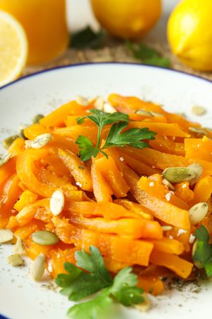 Concept of tasty homemade dish - baked pumpkin