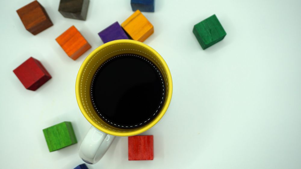 Various colored blocks and coffee