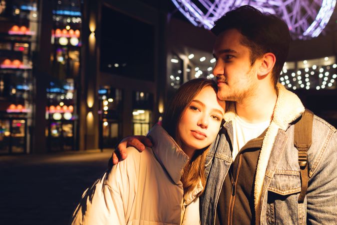 Couple in night city street