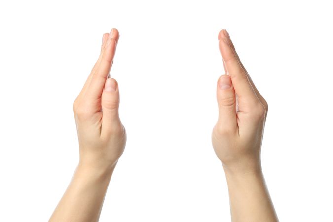 Female hands holds something, isolated on blank background