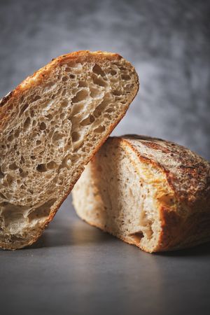 Organic sourdough bread crumb with whole wheat flour