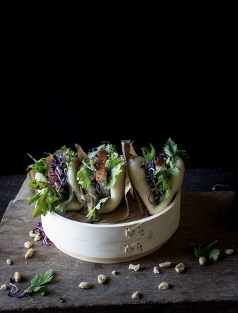 Served Gua Bao sandwiches with bacon