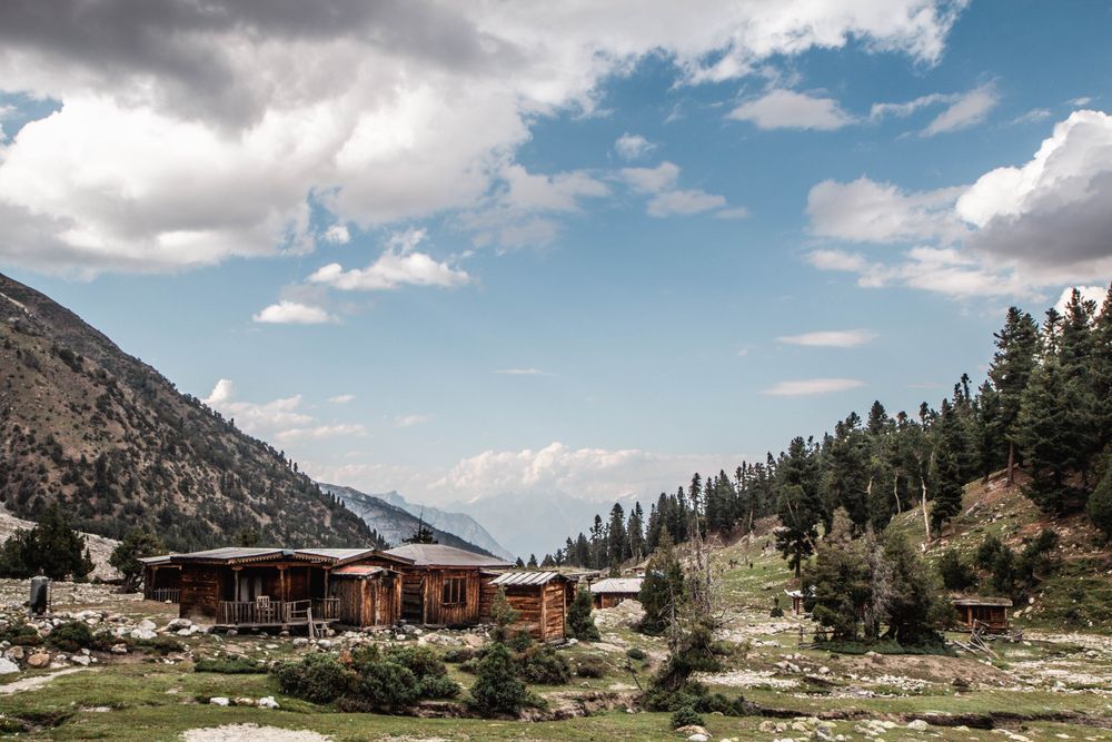 Wooden lodge nestled in Fairy Meadows, Pakistan