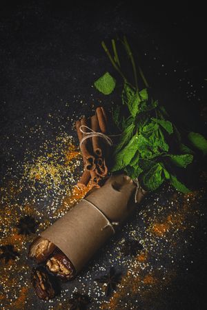 Dates fruits with walnuts, mint and cinnamon for Ramadan