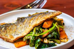 Grilled salmon fish and vegetable