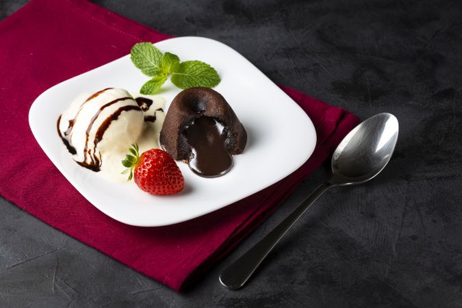 Petit Gateau dessert with ice cream.
