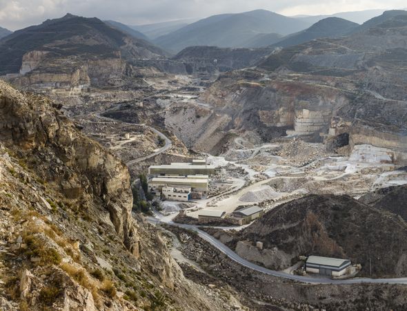 Drone view of stone quarry