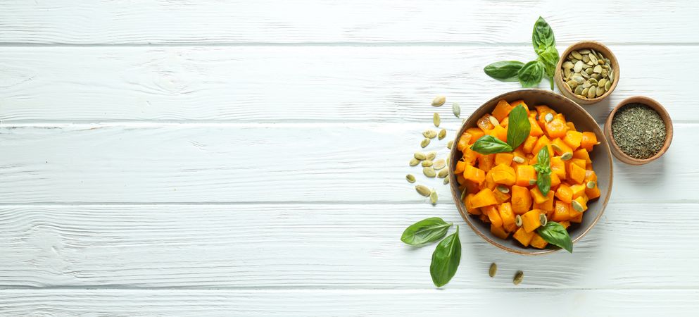 Concept of tasty homemade dish - baked pumpkin