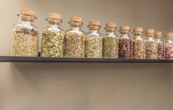 Tea ingredients on a shelf