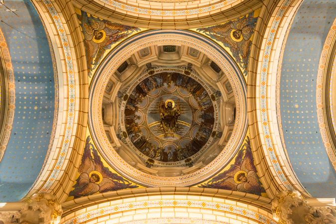Ornamental ceiling with mural in cathedral