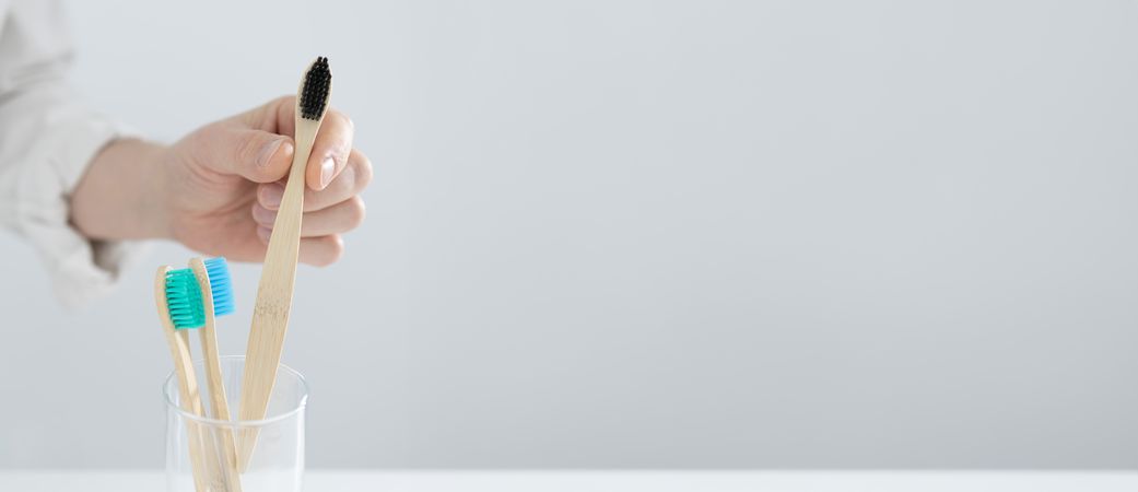 Eco-friendly bamboo toothbrush in glass