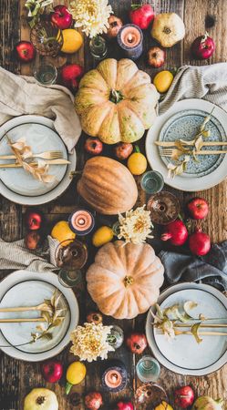 Fall table setting for Thanksgiving day or family gathering dinner