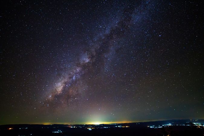 Landscape milky way galaxy with cloud and space dust in the universe, Long exposure photograph, with grain.