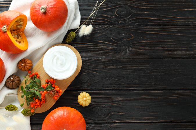 Skincare and face care in fall season - pumpkin cosmetic