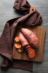 Concept of vegetables, sweet potato, top view