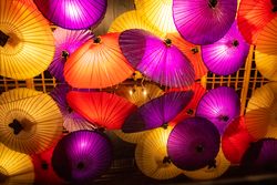 Colorful oil-paper umbrellas indoor
